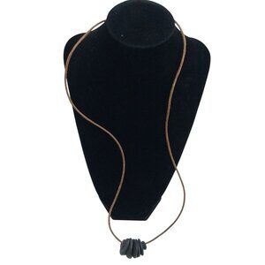 Copper & Natural Stone Beaded Artisan Necklace Brown Leather Cord Minimalist